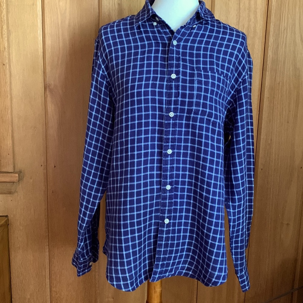 Banana Republic Blue Plaid Button Down Camden Standard Fit Long Sleeve Shirt